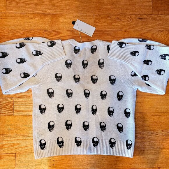 NWT Skull Cashmere Chalk  Charcoal Button Down Cardigan Sweater MEDIUM $480 - Picture 6 of 6